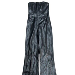 Alice + Olivia Strapless Faux Leather Jumpsuit 0 Black Wide Leg NWOT